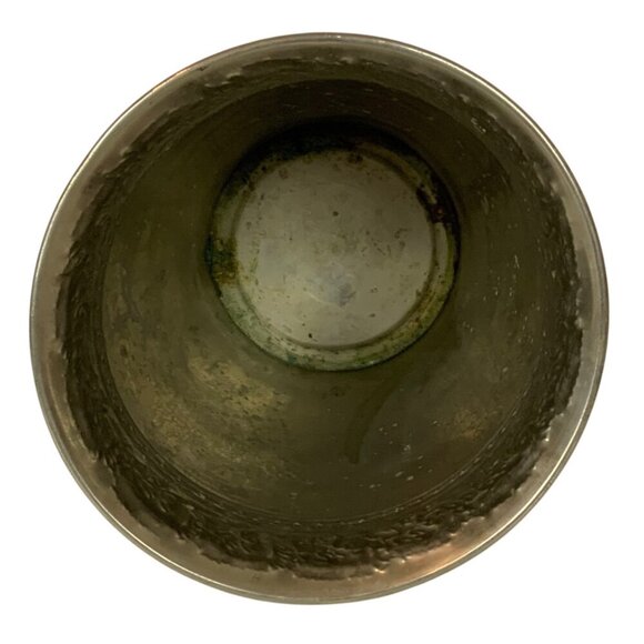 Vintage Round Metal Waste Basket With Embossed Brass Trim Made In India - Picture 5 of 7